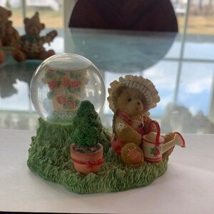 Cherished Teddies Green and Red Bear with Snow Globe